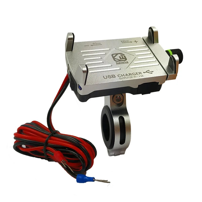 Motorcycle Phone Mount with USB Charger – Aluminum Handlebar Holder for GPS Navigation