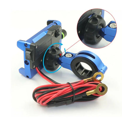 Motorcycle Phone Mount with USB Charger – Aluminum Handlebar Holder for GPS Navigation