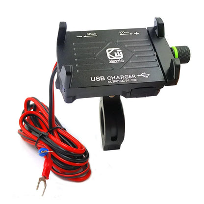 Motorcycle Phone Mount with USB Charger – Aluminum Handlebar Holder for GPS Navigation