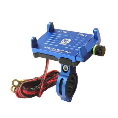 Motorcycle Phone Mount with USB Charger – Aluminum Handlebar Holder for GPS Navigation