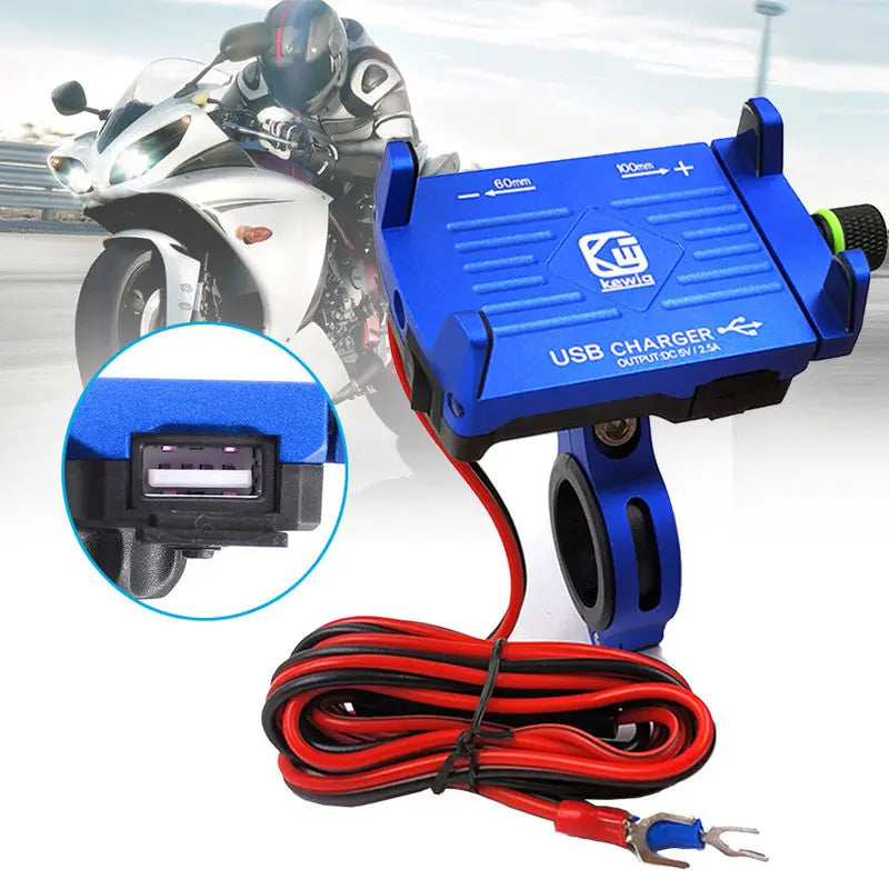 Motorcycle Phone Mount with USB Charger – Aluminum Handlebar Holder for GPS Navigation