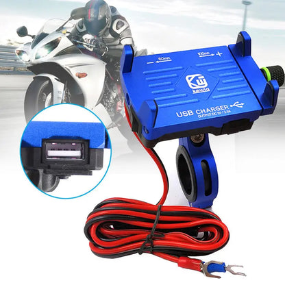 Motorcycle Phone Mount with USB Charger – Aluminum Handlebar Holder for GPS Navigation
