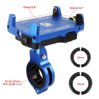 Motorcycle Phone Mount with USB Charger – Aluminum Handlebar Holder for GPS Navigation
