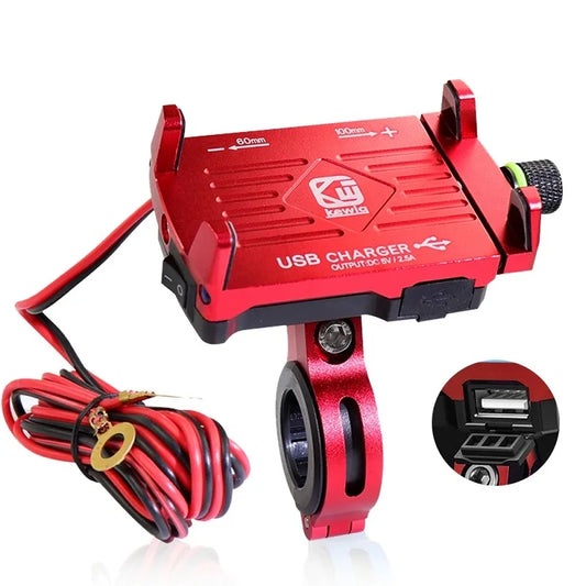 Motorcycle Phone Mount with USB Charger – Aluminum Handlebar Holder for GPS Navigation