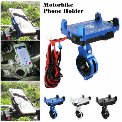 Motorcycle Phone Mount with USB Charger – Aluminum Handlebar Holder for GPS Navigation