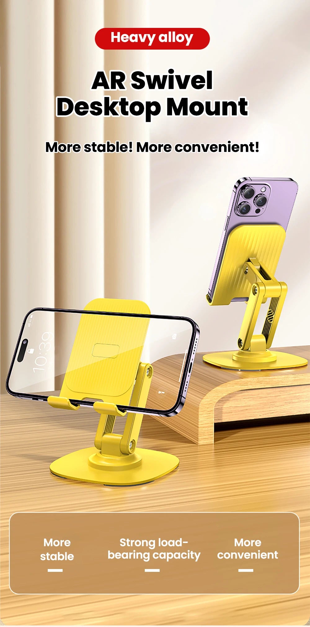 Adjustable Desktop Phone Stand with 360° Swivel Base