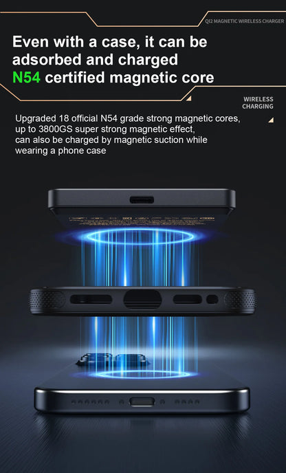 Magnetic 3-in-1 Wireless Power Bank – 5000mAh | 20W PD Fast Charge | N54 Magnetic Core | OLED Display