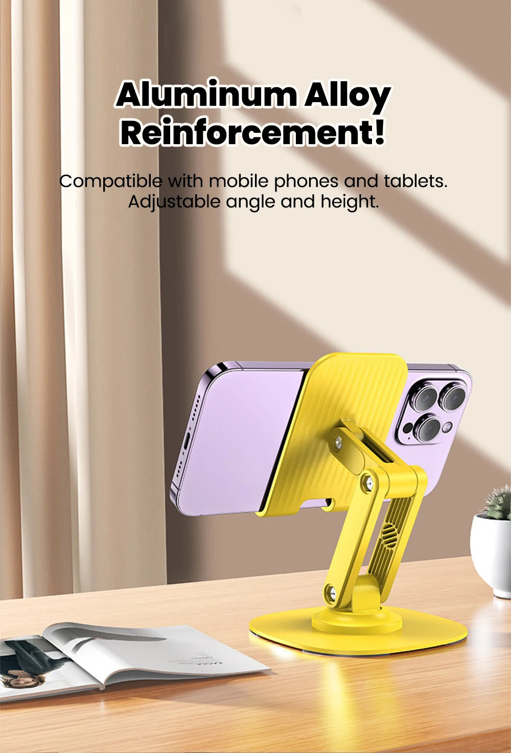 Adjustable Desktop Phone Stand with 360° Swivel Base