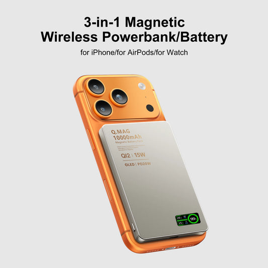 Magnetic 3-in-1 Wireless Power Bank – 5000mAh | 20W PD Fast Charge | N54 Magnetic Core | OLED Display