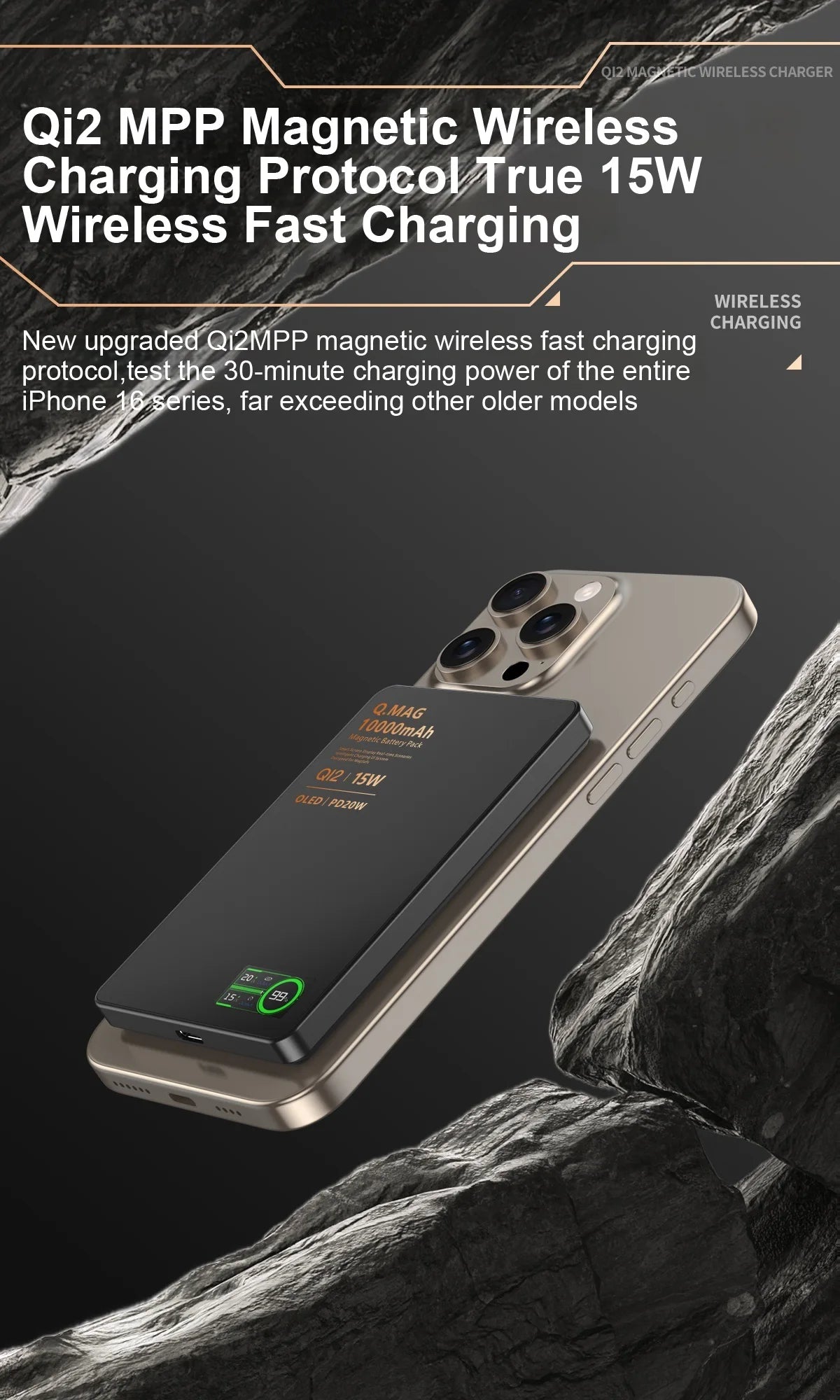 Magnetic 3-in-1 Wireless Power Bank – 5000mAh | 20W PD Fast Charge | N54 Magnetic Core | OLED Display