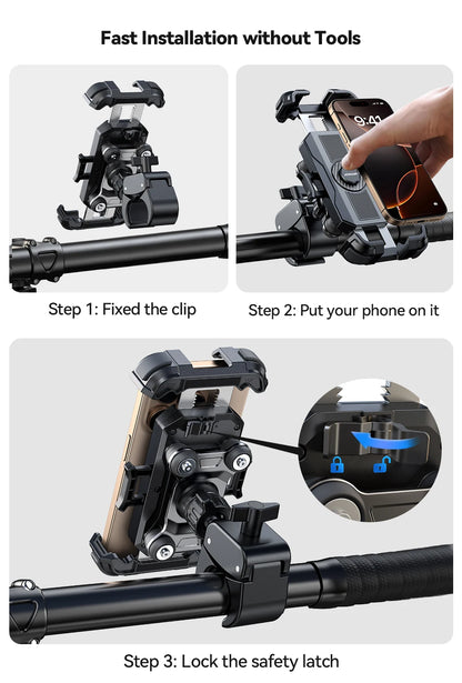 Motorcycle Phone Mount with Anti-Vibration and Adjustable Arm