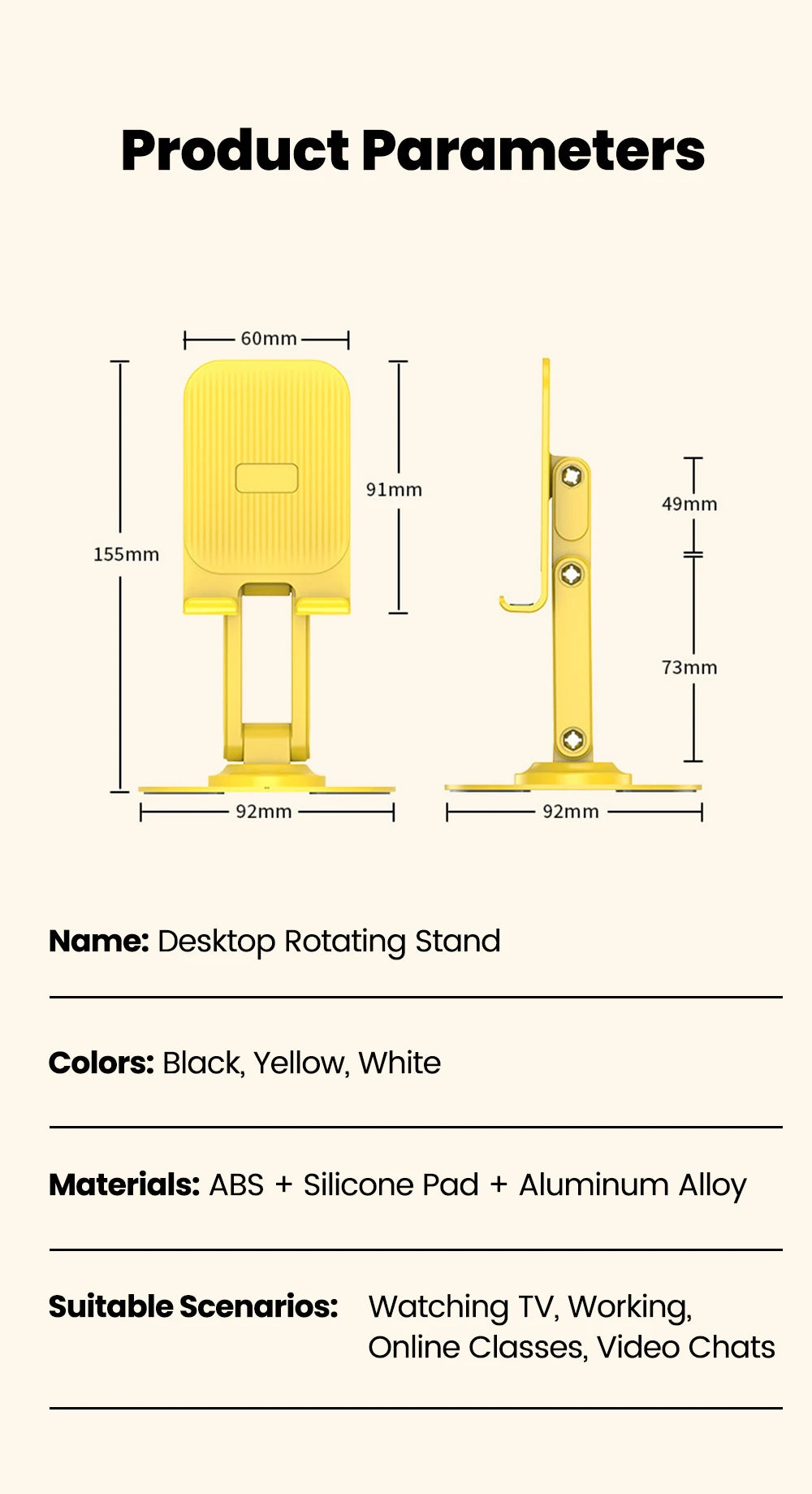 Adjustable Desktop Phone Stand with 360° Swivel Base