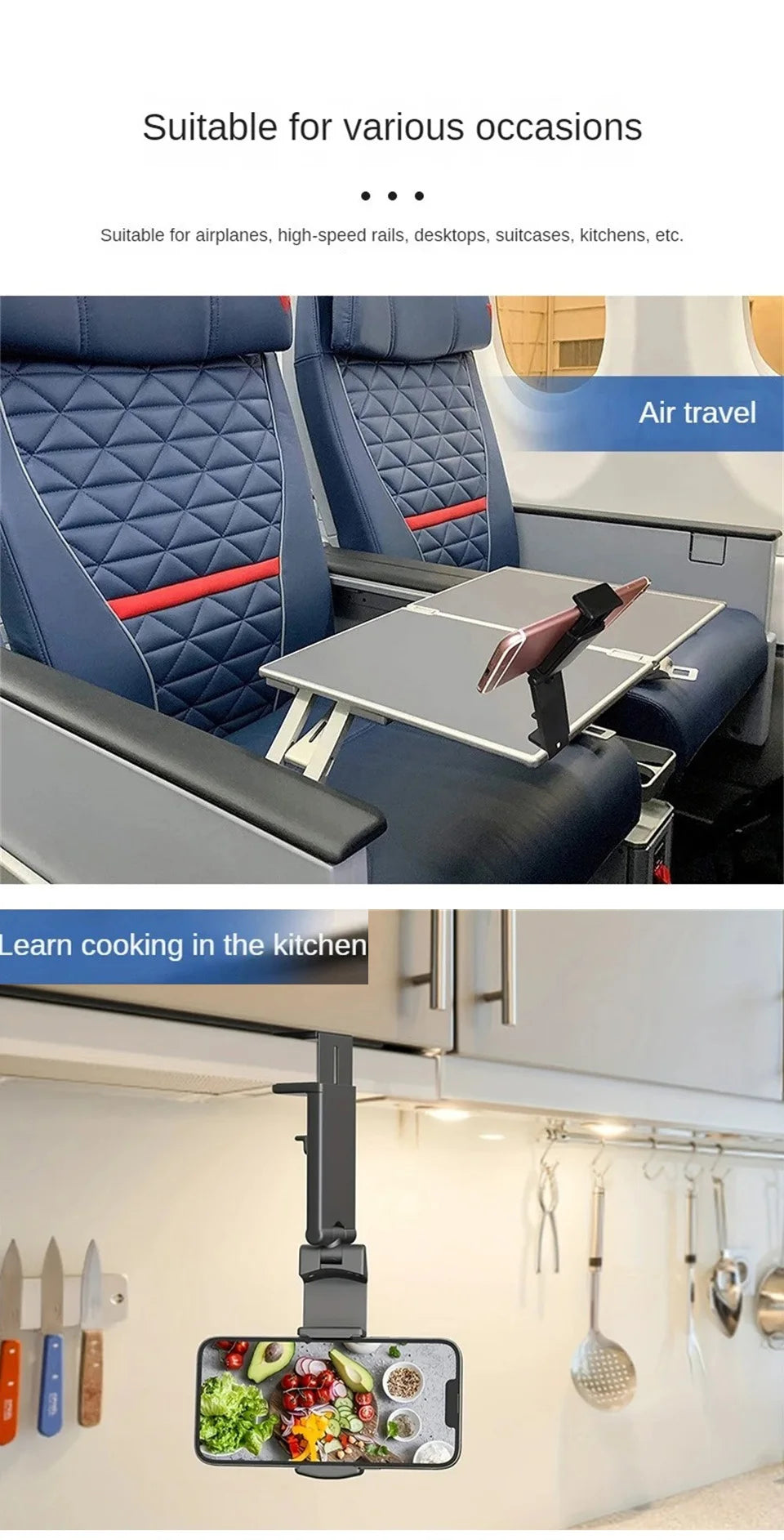 Adjustable Phone Holder for Airplane & Home – Multi-Angle Travel Phone Stand