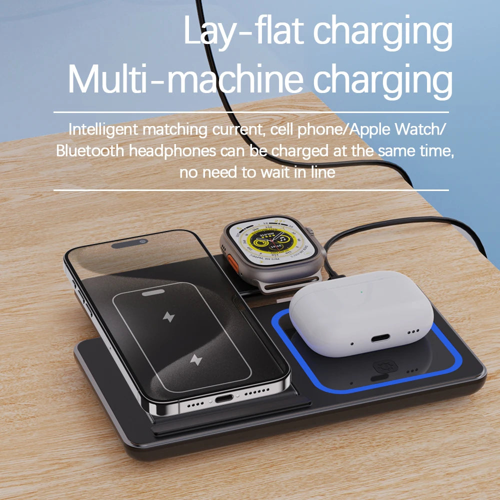 3-in-1 Foldable Wireless Charging Station – 30W Fast Charger for Phone, Watch & Earbuds