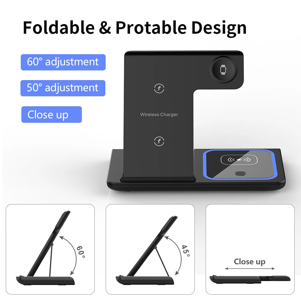 3-in-1 Foldable Wireless Charging Station – 30W Fast Charger for Phone, Watch & Earbuds