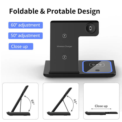 3-in-1 Foldable Wireless Charging Station – 30W Fast Charger for Phone, Watch & Earbuds