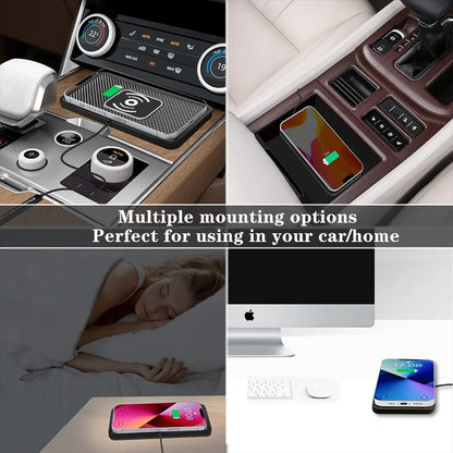 Fast Car Wireless Charging Pad – Non-Slip Qi Charger with USB & Type-C