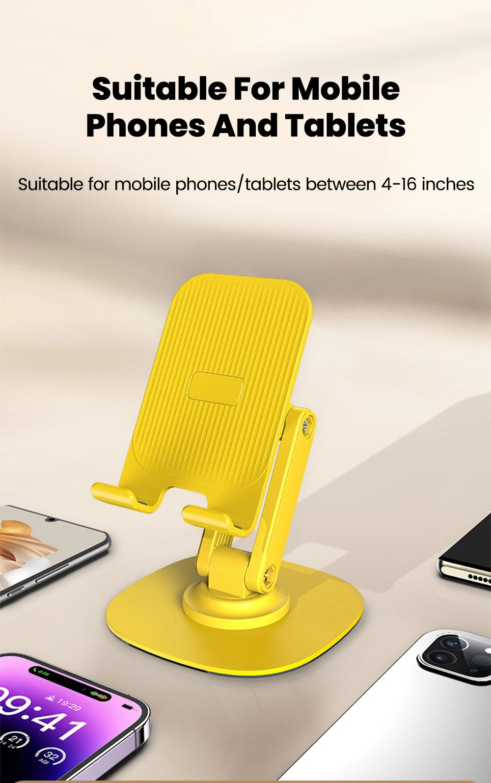 Adjustable Desktop Phone Stand with 360° Swivel Base