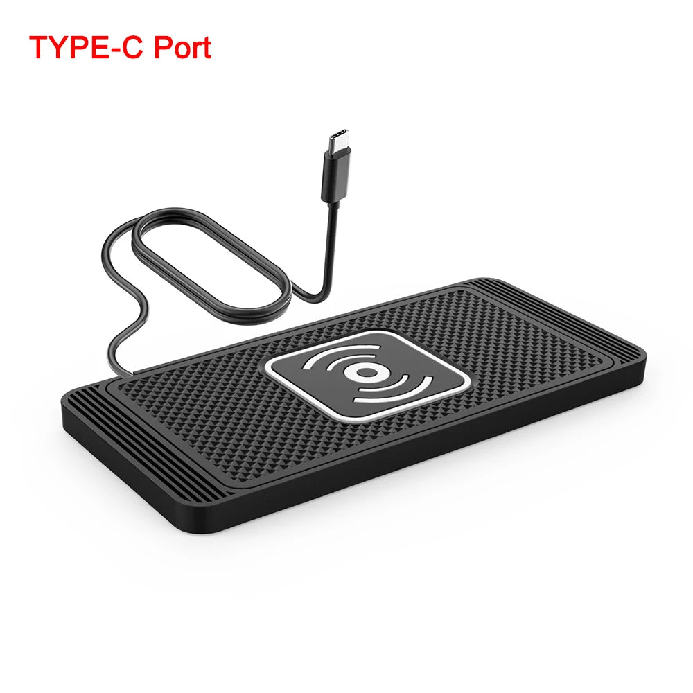 Fast Car Wireless Charging Pad – Non-Slip Qi Charger with USB & Type-C