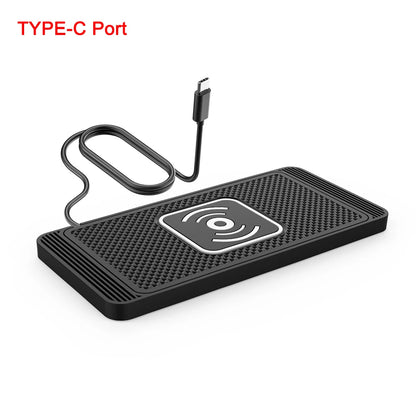 Fast Car Wireless Charging Pad – Non-Slip Qi Charger with USB & Type-C