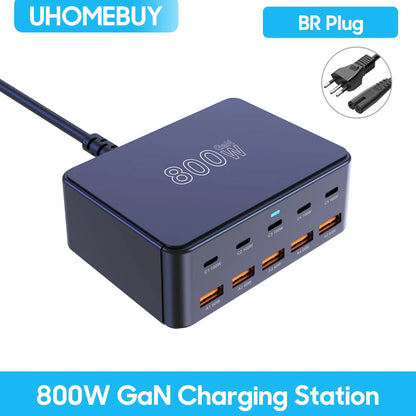 800W GaN Ultra-Fast Charging Station – 10-Port Premium USB-C & USB-A Power Hub