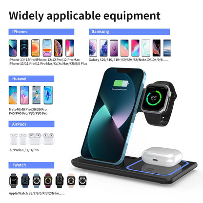 3-in-1 Foldable Wireless Charging Station – 30W Fast Charger for Phone, Watch & Earbuds