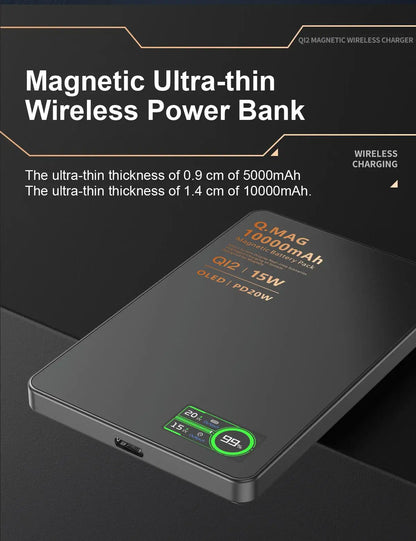 Magnetic 3-in-1 Wireless Power Bank – 5000mAh | 20W PD Fast Charge | N54 Magnetic Core | OLED Display