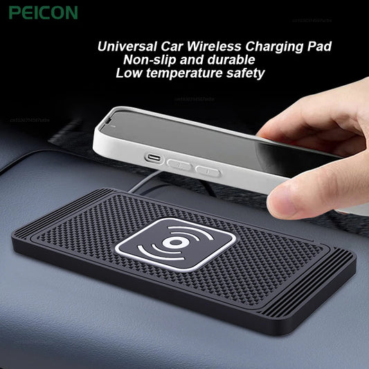 Fast Car Wireless Charging Pad – Non-Slip Qi Charger with USB & Type-C