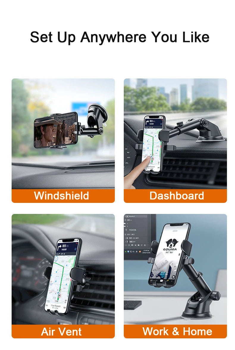 Universal Car Phone Holder with Suction Cup and Adjustable Arm
