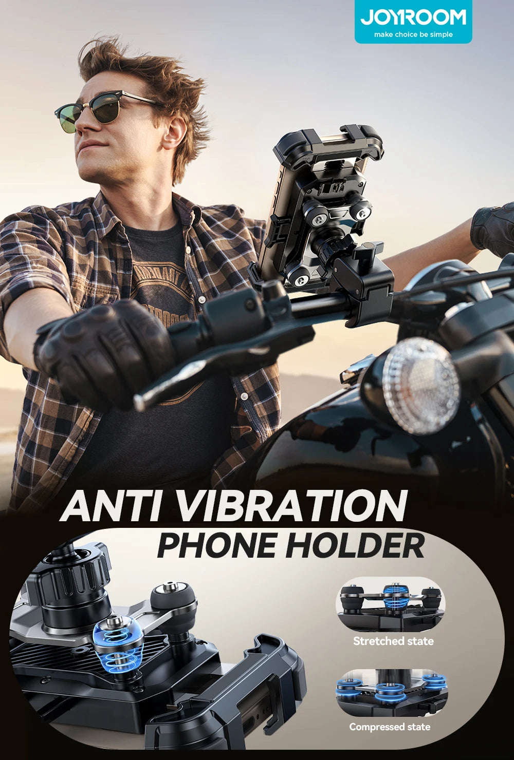 Motorcycle Phone Mount with Anti-Vibration and Adjustable Arm