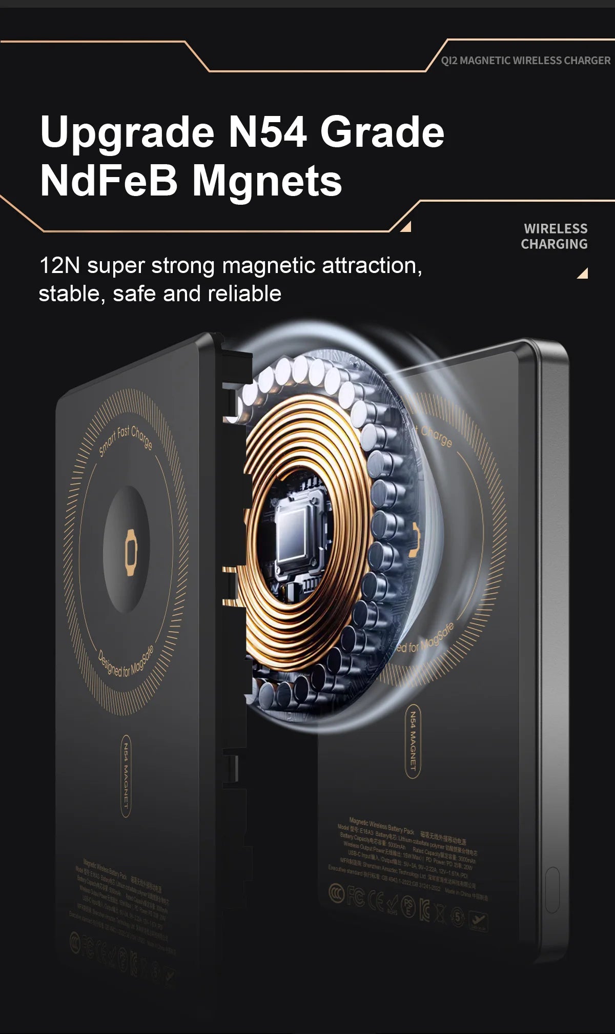 Magnetic 3-in-1 Wireless Power Bank – 5000mAh | 20W PD Fast Charge | N54 Magnetic Core | OLED Display